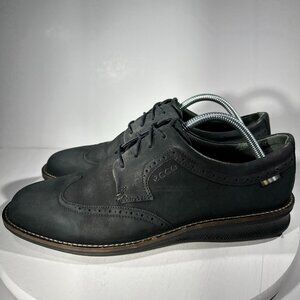 ECCO Mens Size 9 EU 42 Soft Leather Dress Shoes Wingtip Oxfords Black Derby Work